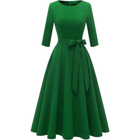 💚 2PCS Green Bundle Retro Pinup Dress with Belt & Petticoat SIZE XL NWT - Picture 2 of 16